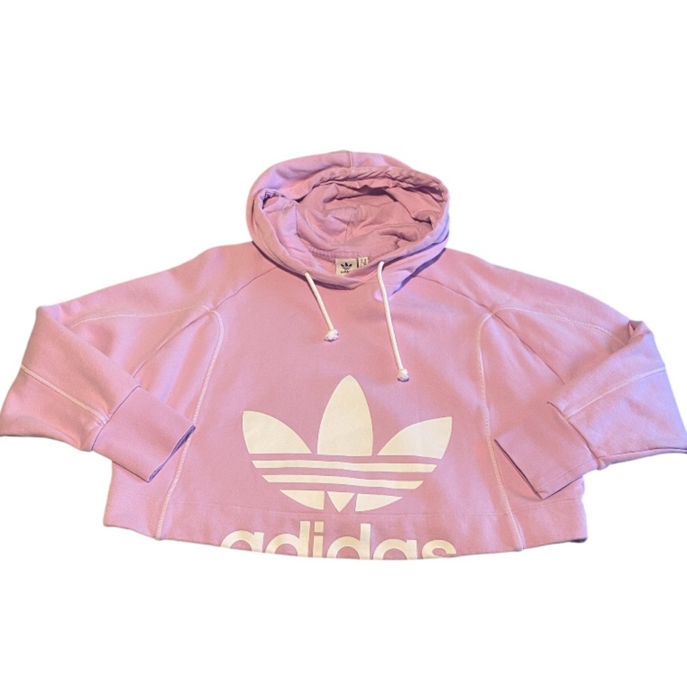 Adidas Sweatshirt Crop Hoodie Women Medium Pink Terry Logo Active